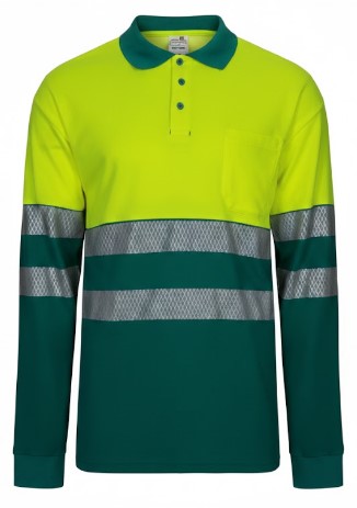 Velilla - Polo algodón bicolor manga larga cinta segmentada (Alta Visibilidad)