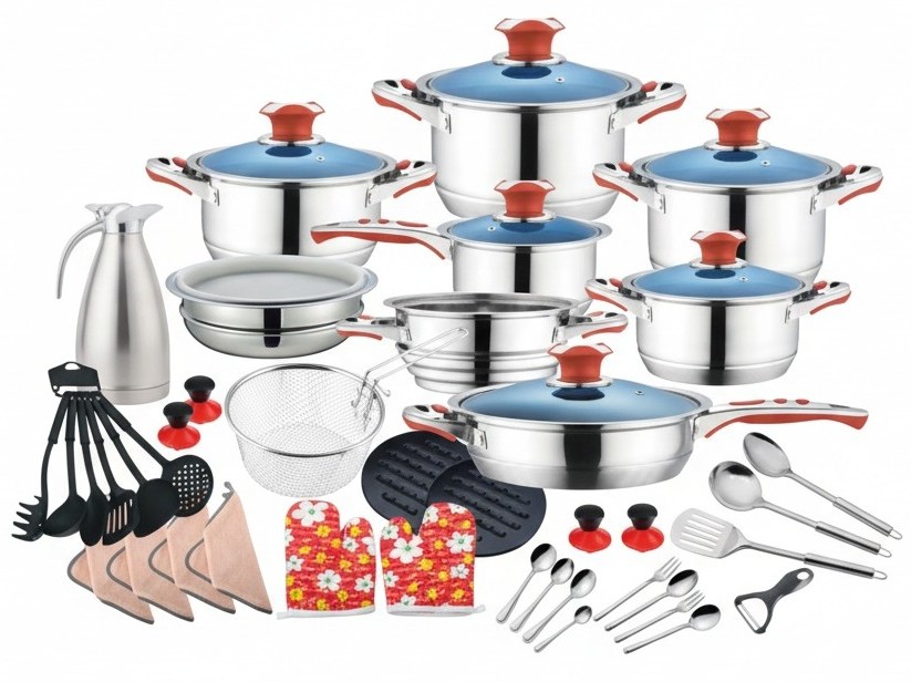 Set de Cocina de 48 Piezas Con Mangos de Baquelita Y Tapas de Vidrio