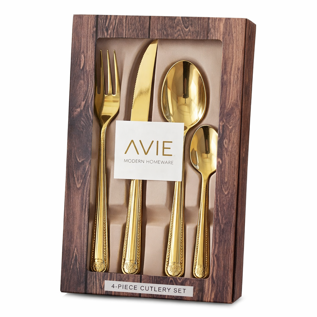 Avie Set de Cubiertos de 16 Piezas Con Recubrimiento PVD Dorado
