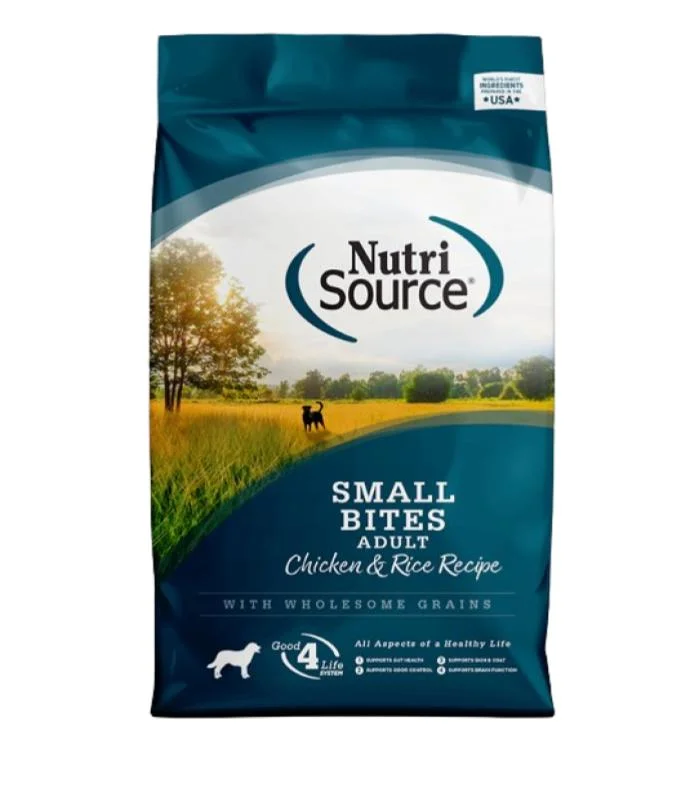 Nutrisource Small Bites Receta de Pollo y Arroz para Adultos Alimento para Perros 8/4 LB